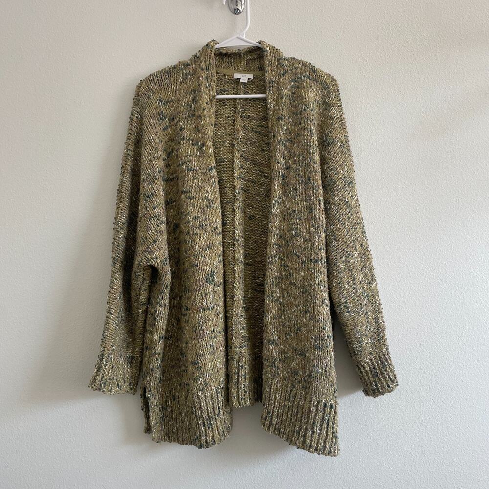 J Jill Sweater Women XL Speckled Green Cardigan Coastal Pullover Cotton Cozy